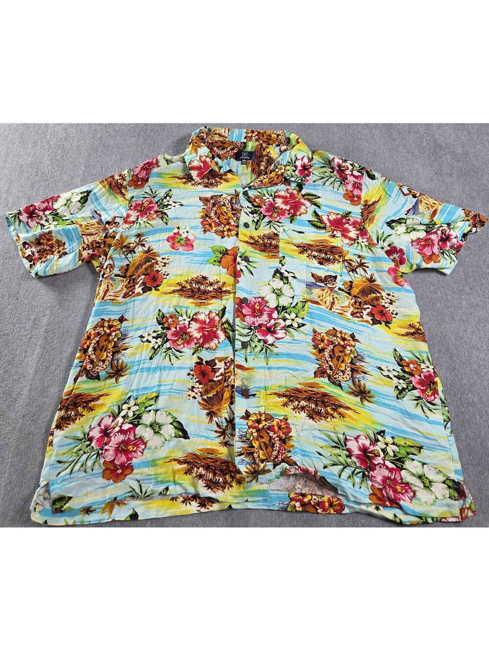 George Hawaiian Shirt XL Blue Tropical Hula Floral Beach Camp Aloha Mens